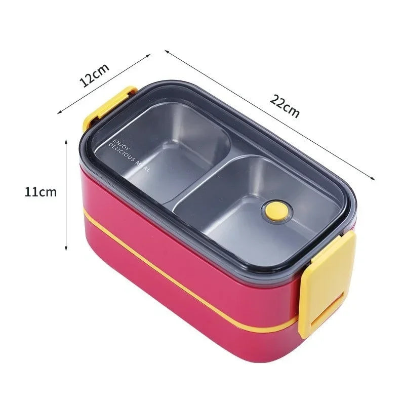 Stainless Steel Microwavable Bento Box - Red - 2 Layers